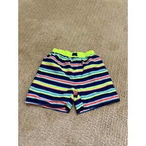 Quad Seven Boys Swim Trunks Neon Striped Mesh Lined Board Shorts Size 4T